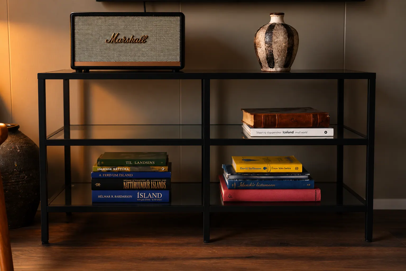 The Cottage: Shelves with books and decor