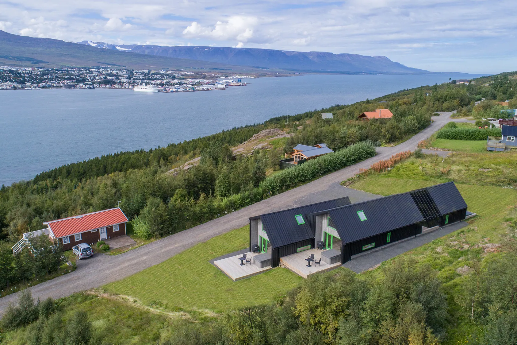 VADLA on the hillside above Eyjafjörður, with Akureyri across the fjord