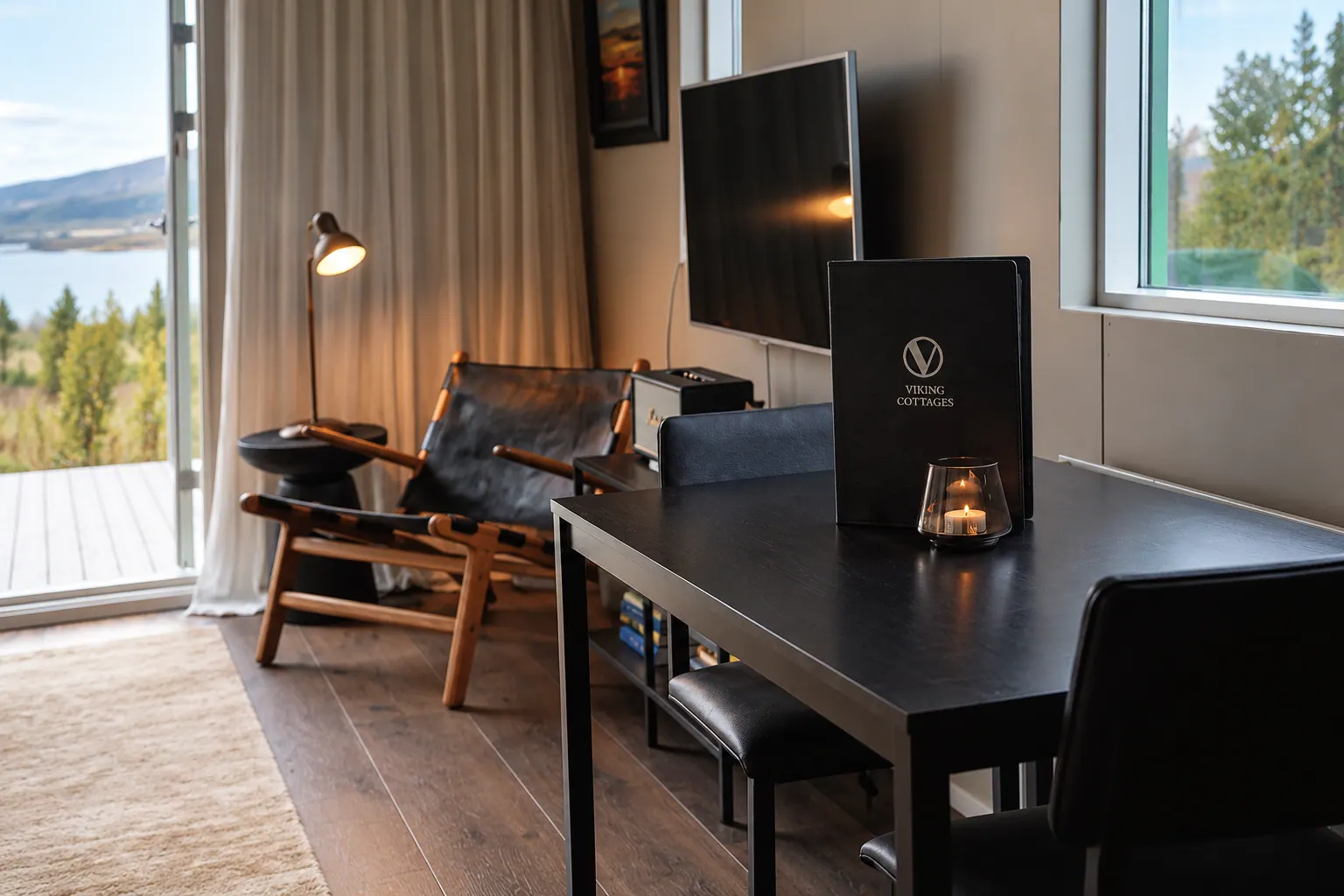 The Cottage: Desk and TV by the window
