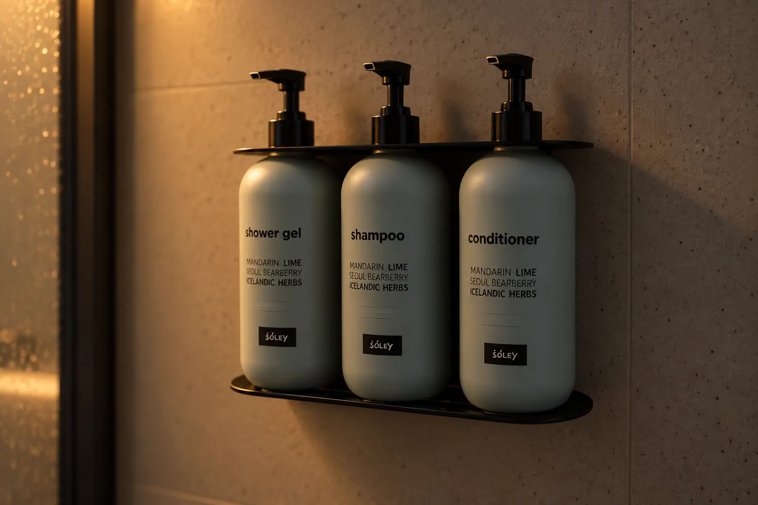 Apartment 15C: Shower gel, shampoo and conditioner dispensers