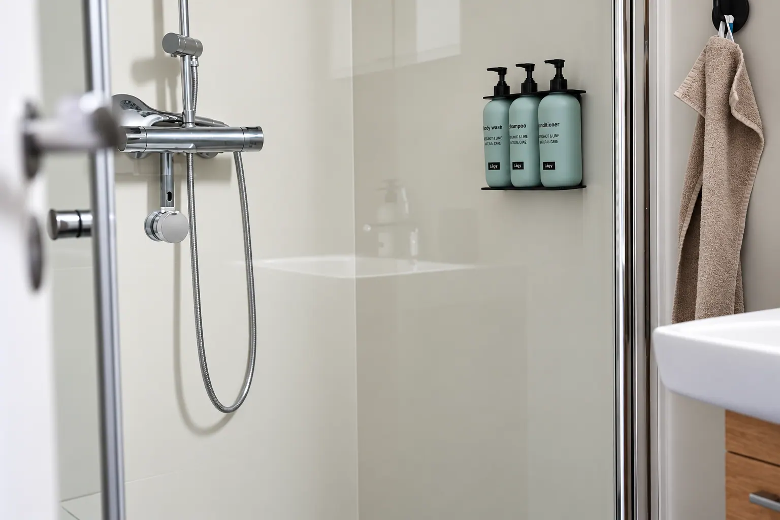 The Cottage: Shower with toiletry dispensers
